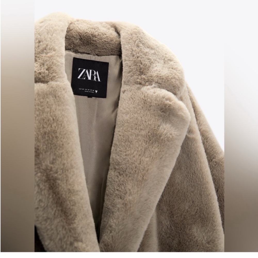 Zara NWT light gray collared button front faux fu… - image 8